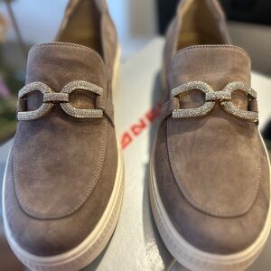 VANELi Women’s YSALDE  Taupe Suede Slip-On Loafers with Crystal-Link Accent